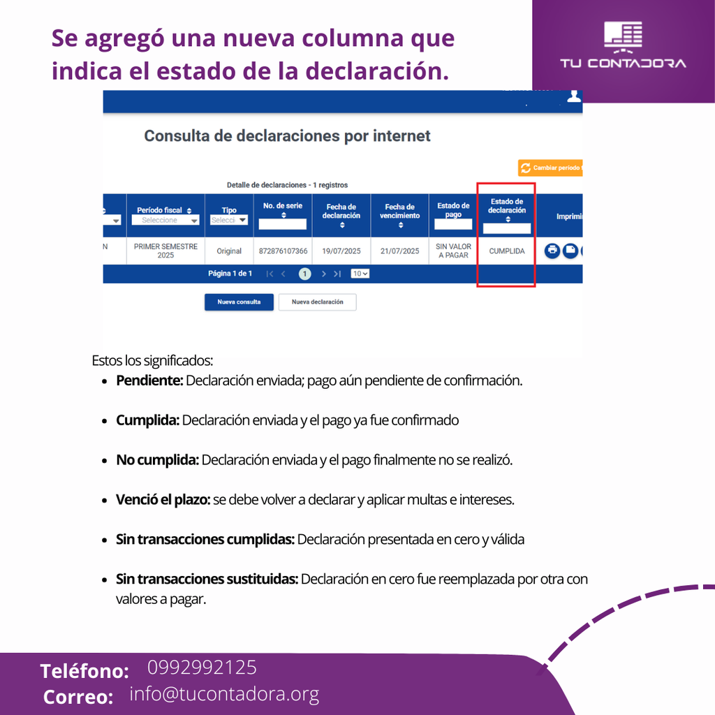 SRI en Línea: Guía de Estados de la Declaración
